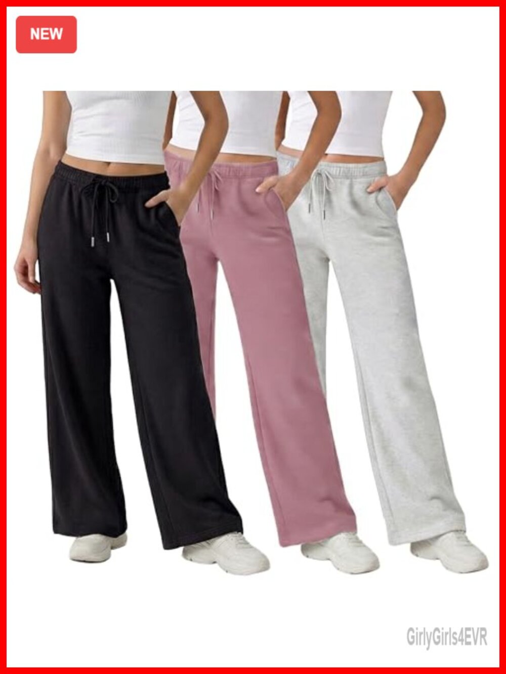 Wide leg fleece sweatpants 3 pack deep pockets